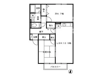 ロイヤルガーデン白岩B(2LDK/1階)の間取り写真