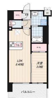 LUXE布施北III(1LDK/9階)の間取り写真