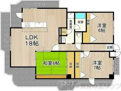 ロイヤル南茨木(3LDK/6階)の間取り写真