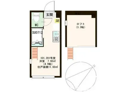 コーポ北池袋(ワンルーム/1階)の間取り写真