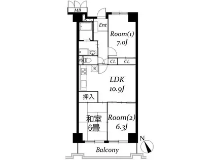 フローラ稲毛(3LDK/5階)の間取り写真