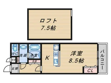 スプリングハイ(ワンルーム/3階)の間取り写真