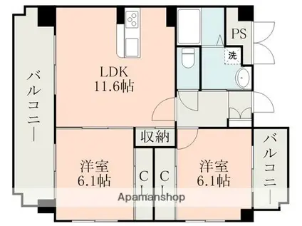 エルフィナ八王寺A(2LDK/5階)の間取り写真