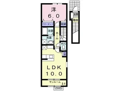 サンライズIII B(1LDK/2階)の間取り写真
