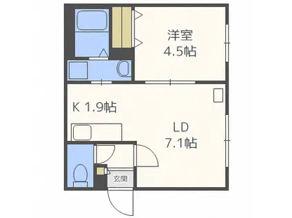 RENT北34条(1LDK/4階)の間取り写真