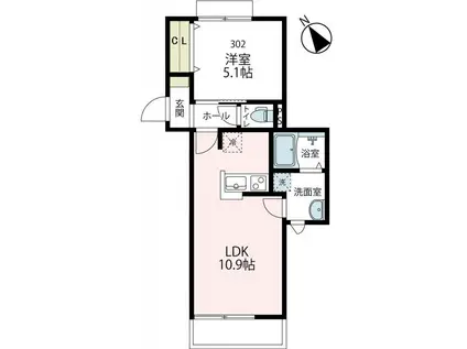アシピ西谷(1LDK/3階)の間取り写真