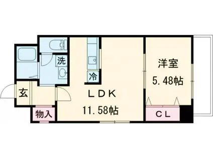西蟹屋KKビル(1LDK/6階)の間取り写真