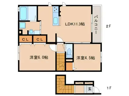 プラムコート大安寺A棟(2LDK/2階)の間取り写真