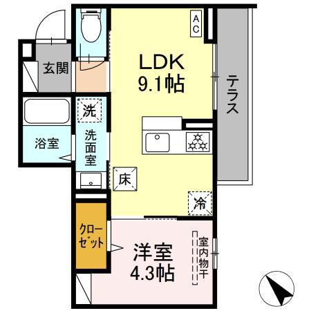 フォーレスト中央林間(1LDK/1階)の間取り写真