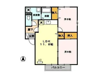 サンライズヒル福田E棟(2LDK/2階)の間取り写真