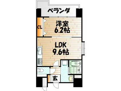 竪町センタービル(1LDK/5階)の間取り写真