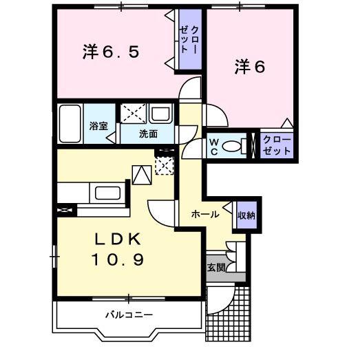 カーサ花水木C(2LDK/1階)の間取り写真