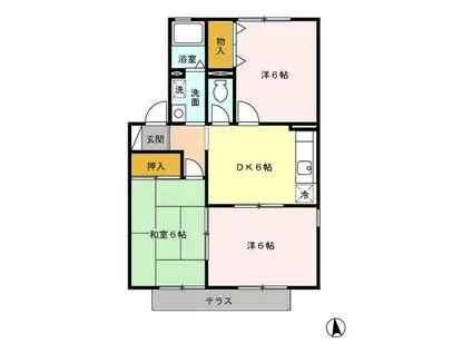 プレミールハイム B棟(3DK/1階)の間取り写真