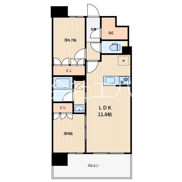 RJRプレシア川口(2LDK/9階)の間取り写真
