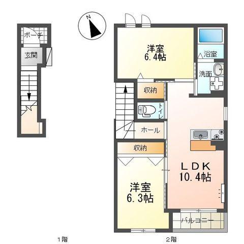 グリーンヒルズ桶狭間III(2LDK/2階)の間取り写真