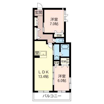 ブランシュネイジュ B(2LDK/1階)の間取り写真