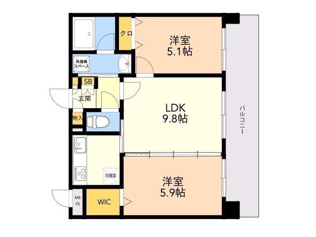 QUINTET MINAMI FUKUOKA(2LDK/7階)の間取り写真