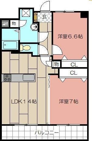 ニューリバー三萩野(2LDK/8階)の間取り写真