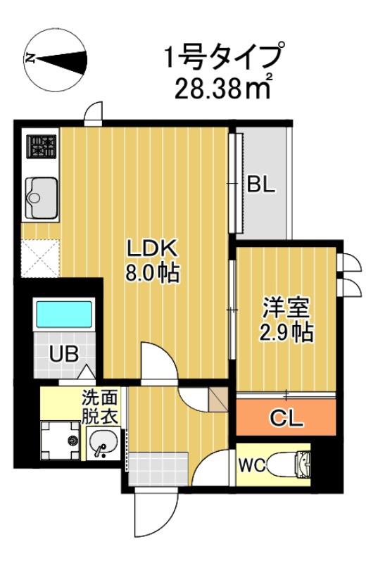 G-SMART 栞里・別府(1LDK/2階)の間取り写真