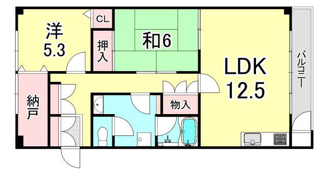 夙川シャンボール(2SLDK/2階)の間取り写真