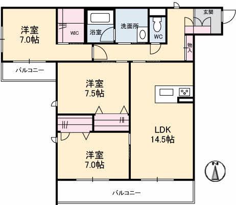 シャーメゾンステージ新山口駅前 B棟(3LDK/2階)の間取り写真