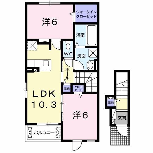 クラール東鳥生 B(2LDK/2階)の間取り写真
