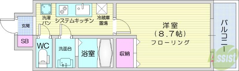 アーバンフラッツ長町(1K/6階)の間取り写真