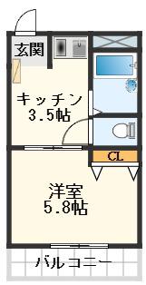 ARI高槻市役所南(1K/2階)の間取り写真