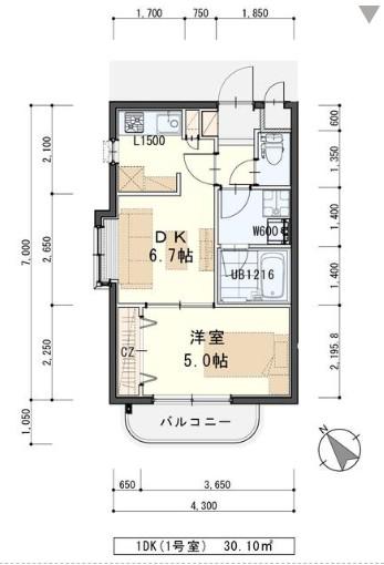 ソレアード小松島(1DK/2階)の間取り写真