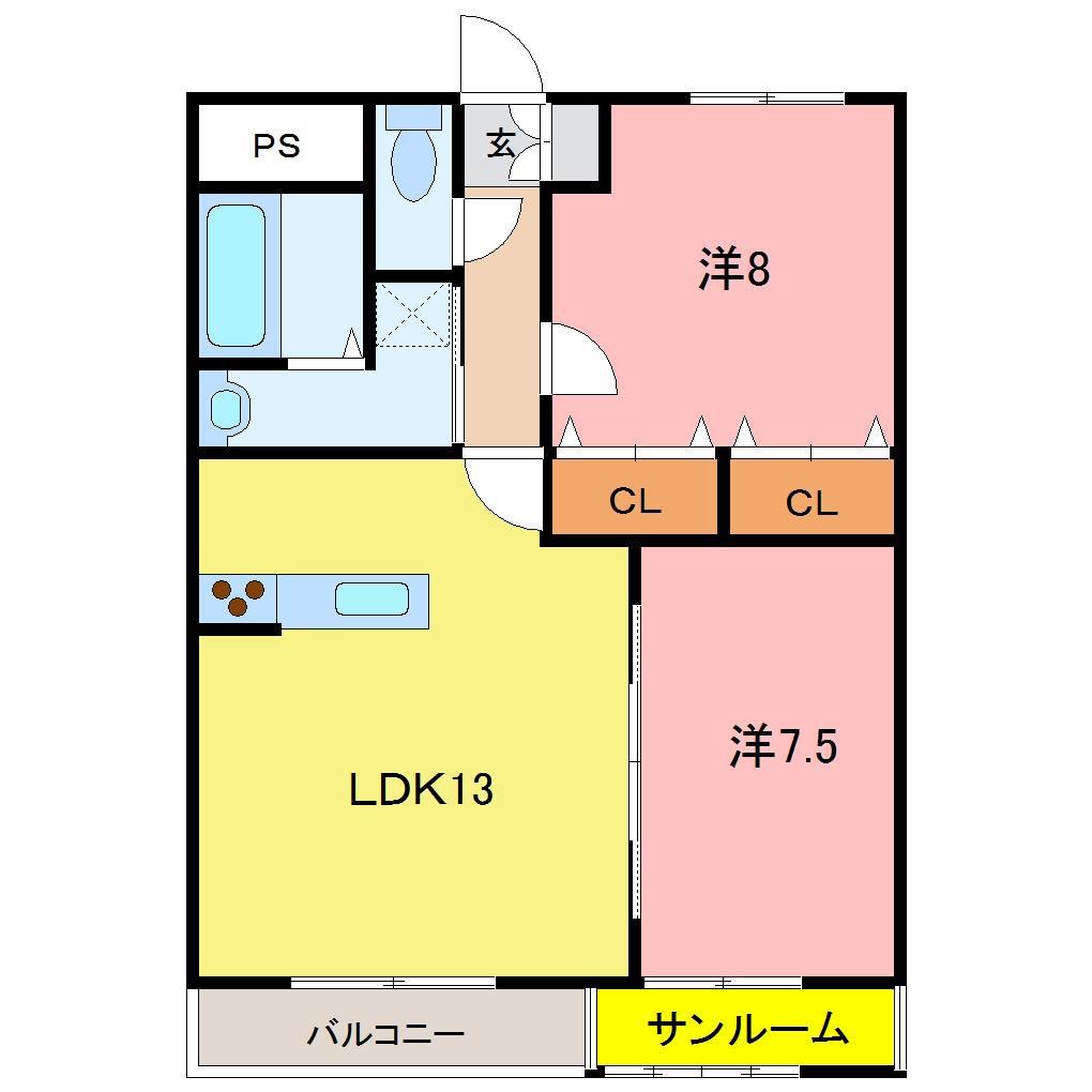 パラティーナ北館(2LDK/2階)の間取り写真