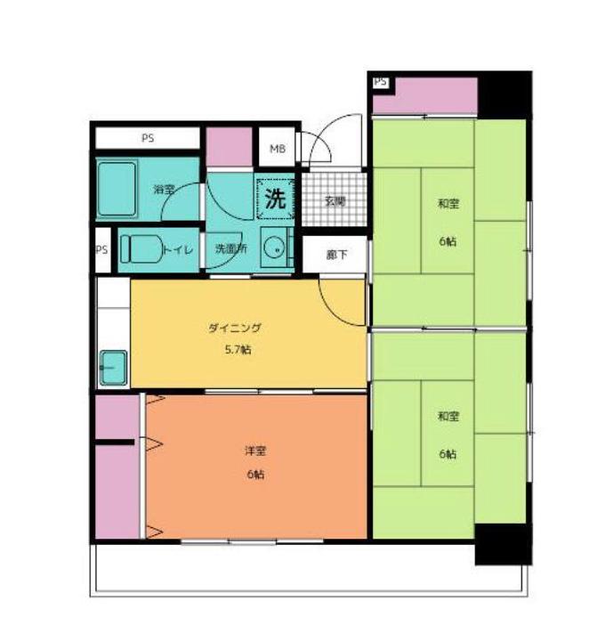 ネオハイツ木町通(3DK/5階)の間取り写真