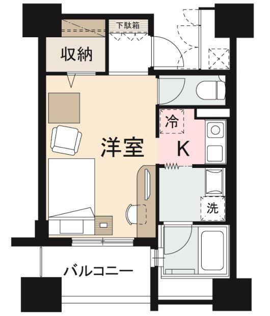 ヴィラフリーデ瓦町(1K/4階)の間取り写真