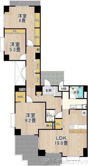 ビレッジアール大淀南(3LDK/5階)の間取り写真