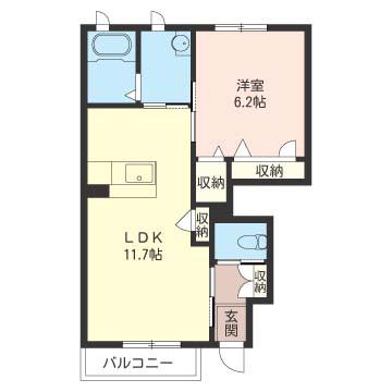 ラ・グラシューズA(1LDK/1階)の間取り写真