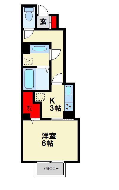 コスモ学研台前(1K/1階)の間取り写真