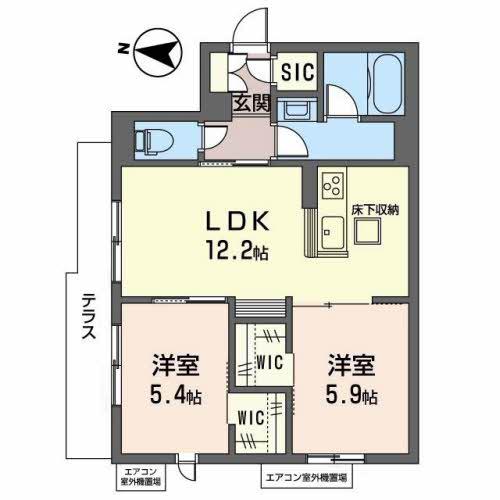 SHAMAISON ノース FIELD(2LDK/1階)の間取り写真