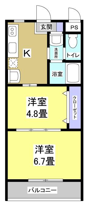 プロスパー水堀(2K/2階)の間取り写真