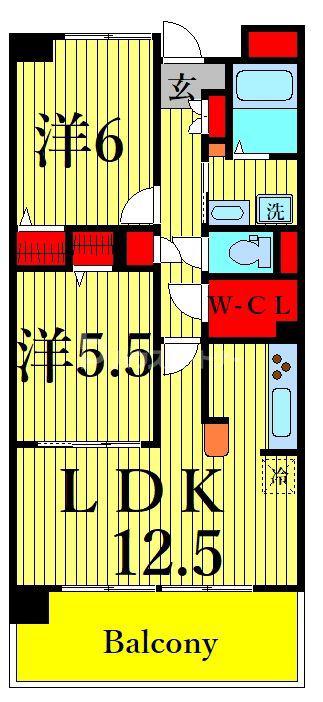 グリシーヌ(2LDK/7階)の間取り写真