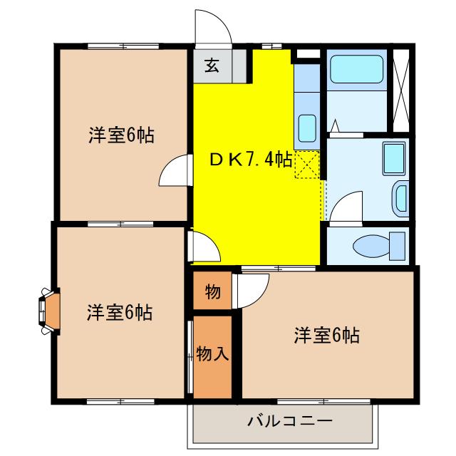 サンシティカーム(3DK/1階)の間取り写真