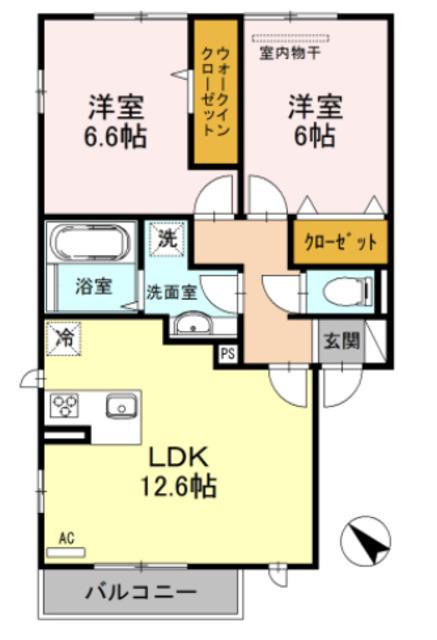 ラテール メイキラ(2LDK/2階)の間取り写真