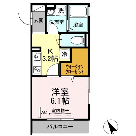 ミアスII(1K/3階)の間取り写真