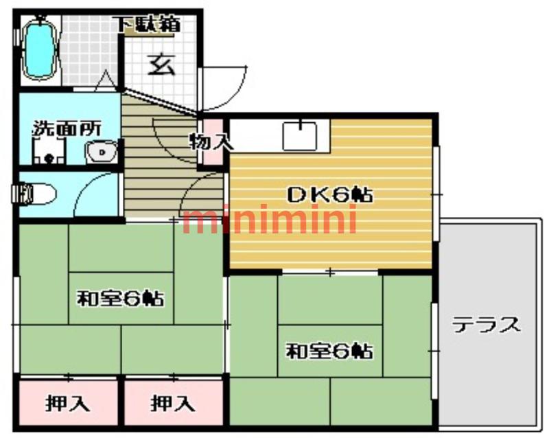 ジュネスハイムA棟(2DK/1階)の間取り写真