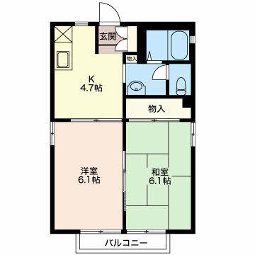 グリーンハイツA(2K/2階)の間取り写真