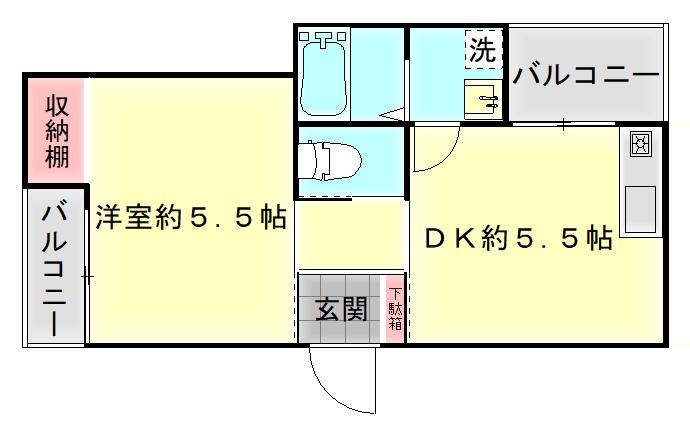 WING ICHINIWA(1DK/2階)の間取り写真