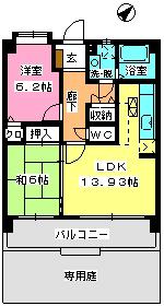 プロシード曰佐(2LDK/1階)の間取り写真
