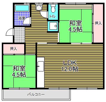 公団狭山21号棟(2LDK/4階)の間取り写真