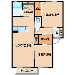 クラヴィエ赤坂A(2LDK/2階)の間取り写真