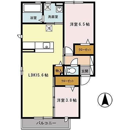 リュー・グロワールA棟(2LDK/2階)の間取り写真