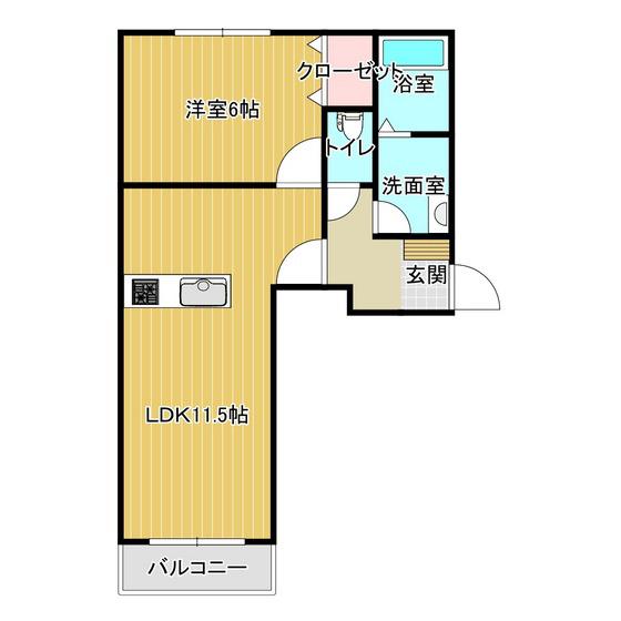 グランフィオーレA棟(1LDK/2階)の間取り写真