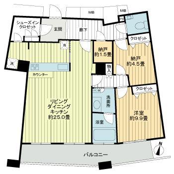 ザ・タワー大阪(1SLDK/45階)の間取り写真